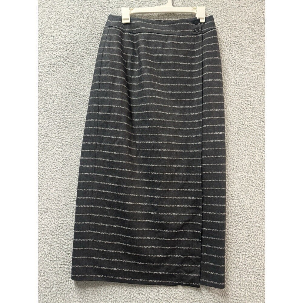 Liz Claiborne Maxi Skirt Womens 10 Gray Wool Blend Striped Wrap Pencil Lined